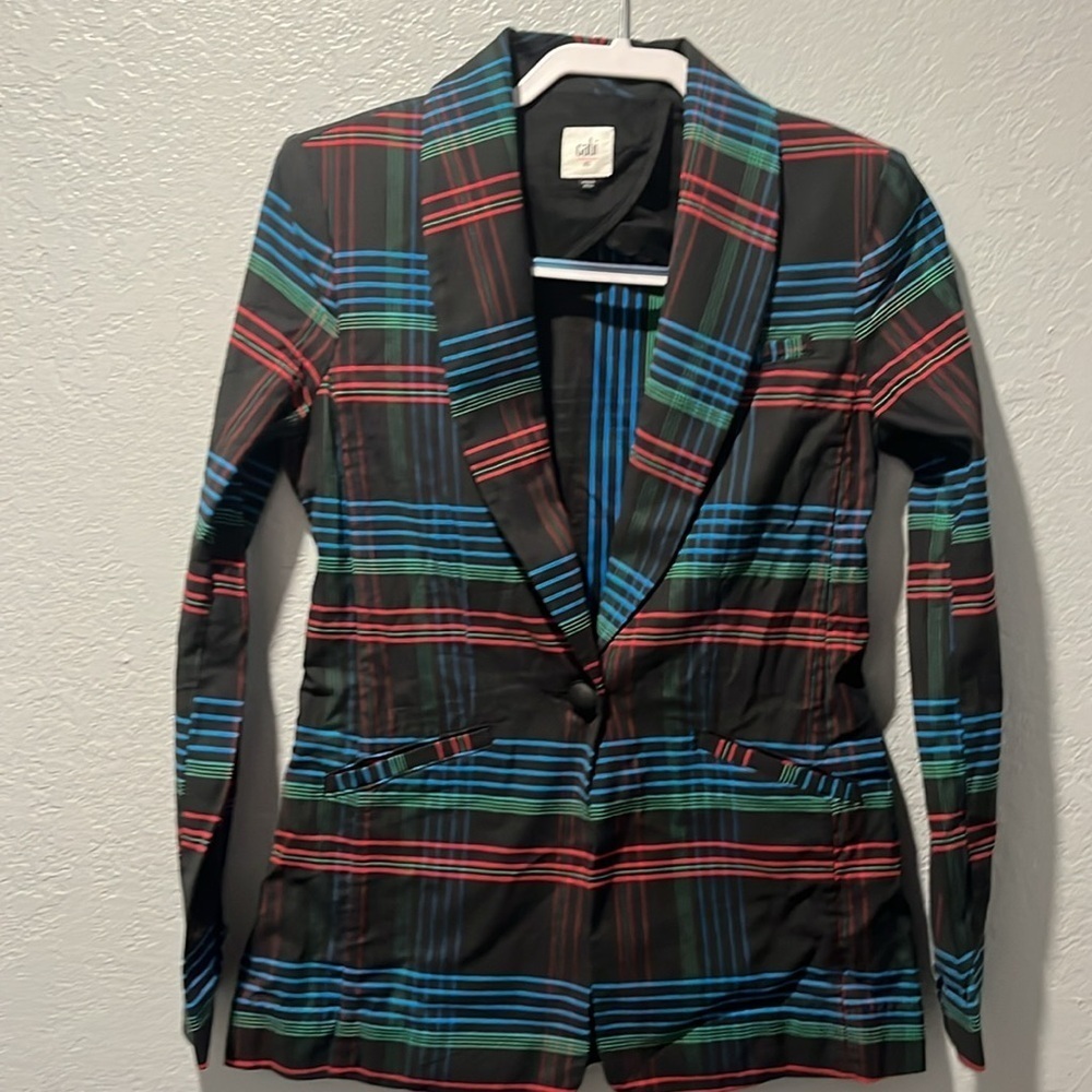 CAbi Holiday One Button Plaid Lapel Collar Blazer Jacket Style 3850 Sz XS - Picture 4 of 7